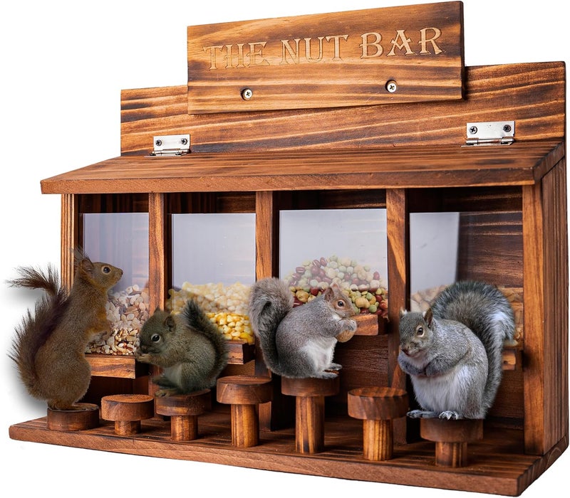 CODIN Squirrel Feeder Table, Wooden Squirrel Picnic Table Feeder, Durable Squirrel Feeder Corn Cob, with Solid Structure, Stable Squirrels Stool Bar, 16 x 12 x 7 Inches (Burnt Wood) - Image 1